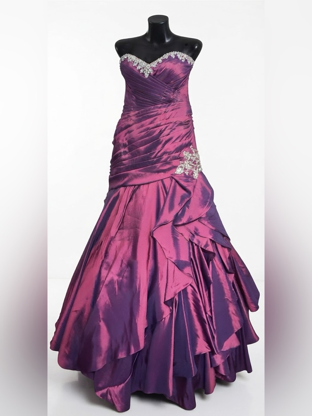 Mori Lee Purple Taffeta Crystal Sweetheart Corset Drop Waist Ball Gown 13 / 14